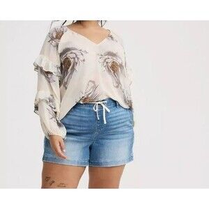 Torrid Chiffon V Neck  Long Sleeve Floral Ruffle Blouse Plus Size 4X (26)